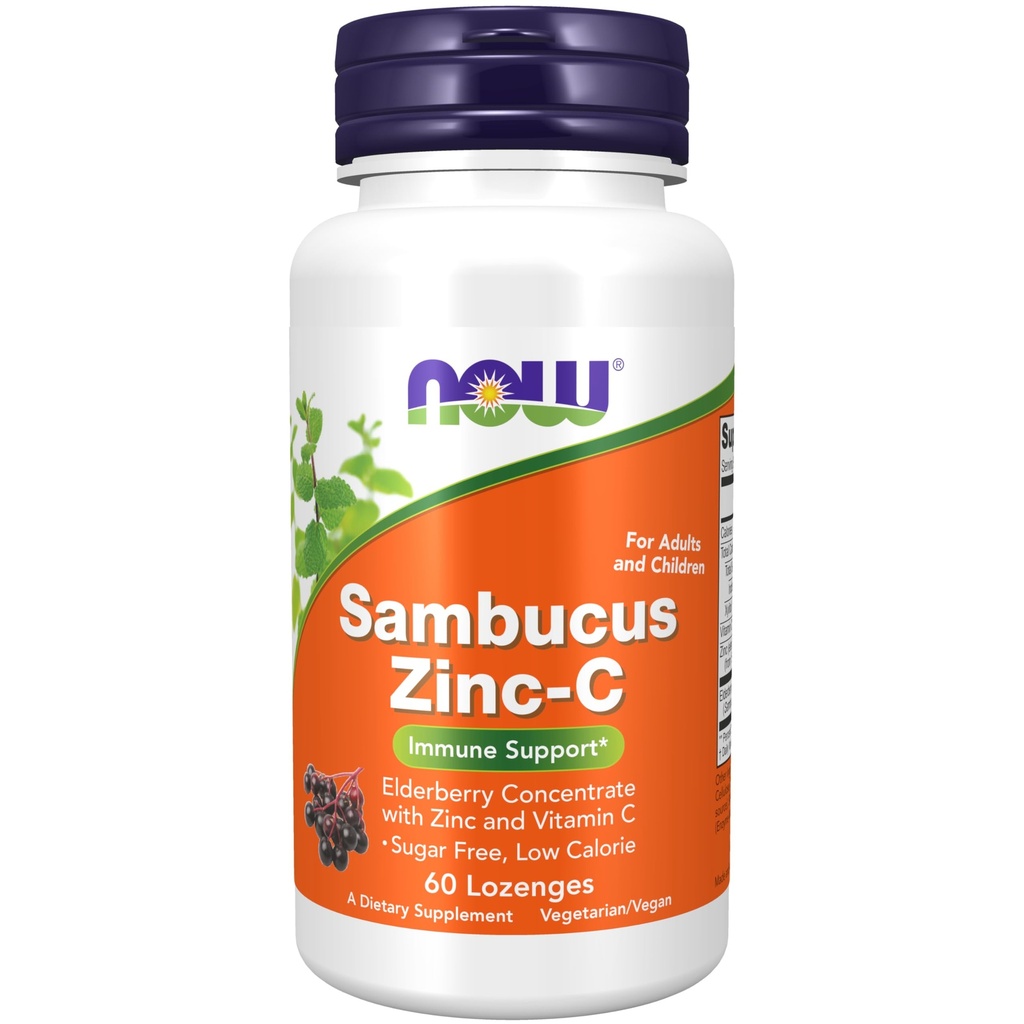 Nu livsmedelstillskott, Sambucus Zinc-C med Elderberry Concentrate och Vitamin C, 60 Lozenges