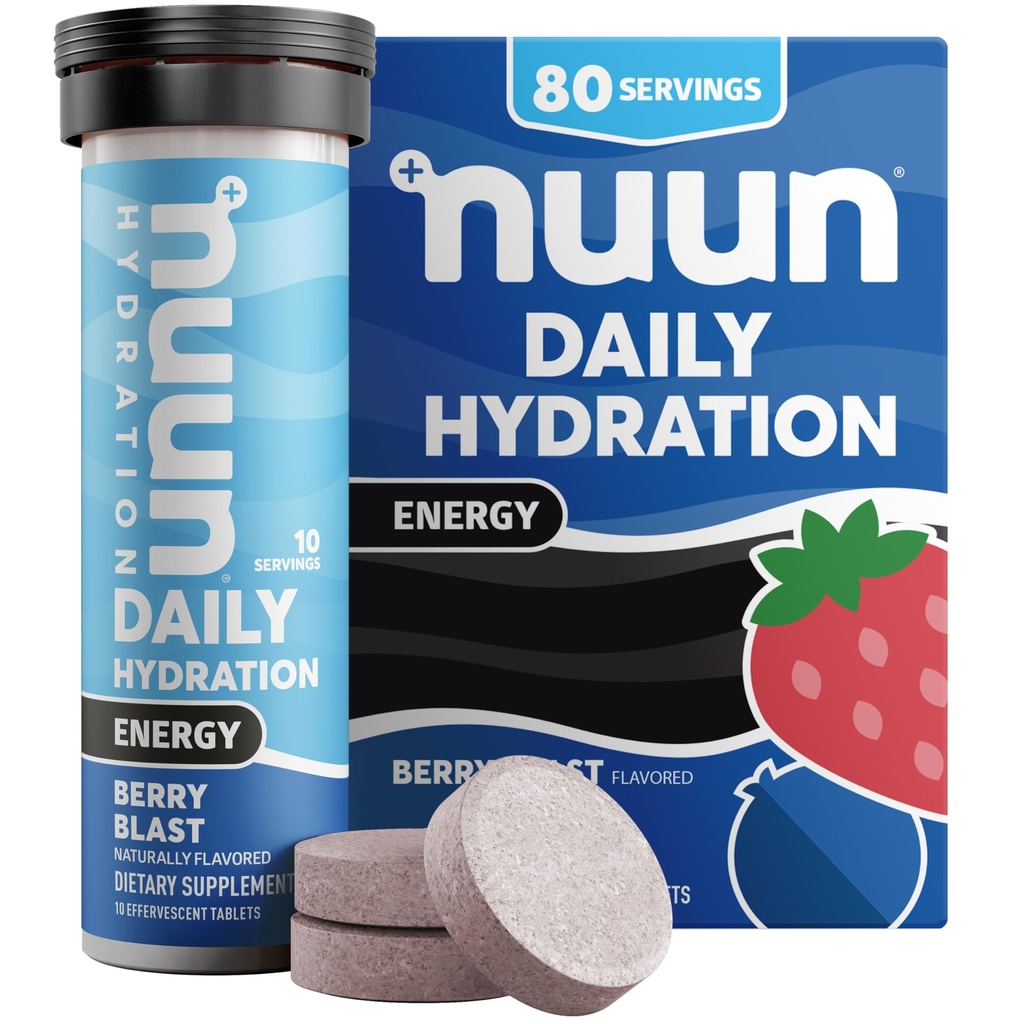 Nuun Energy Electrolyte tabletter med Ginseng, koffein från Green Tea Extract, vitamin B12, B6, B5, Magnesium & 4 Andra elektrolyter, Gluten Free & Vegan, Berry Blast, 8 Pack (80 portioner totalt)