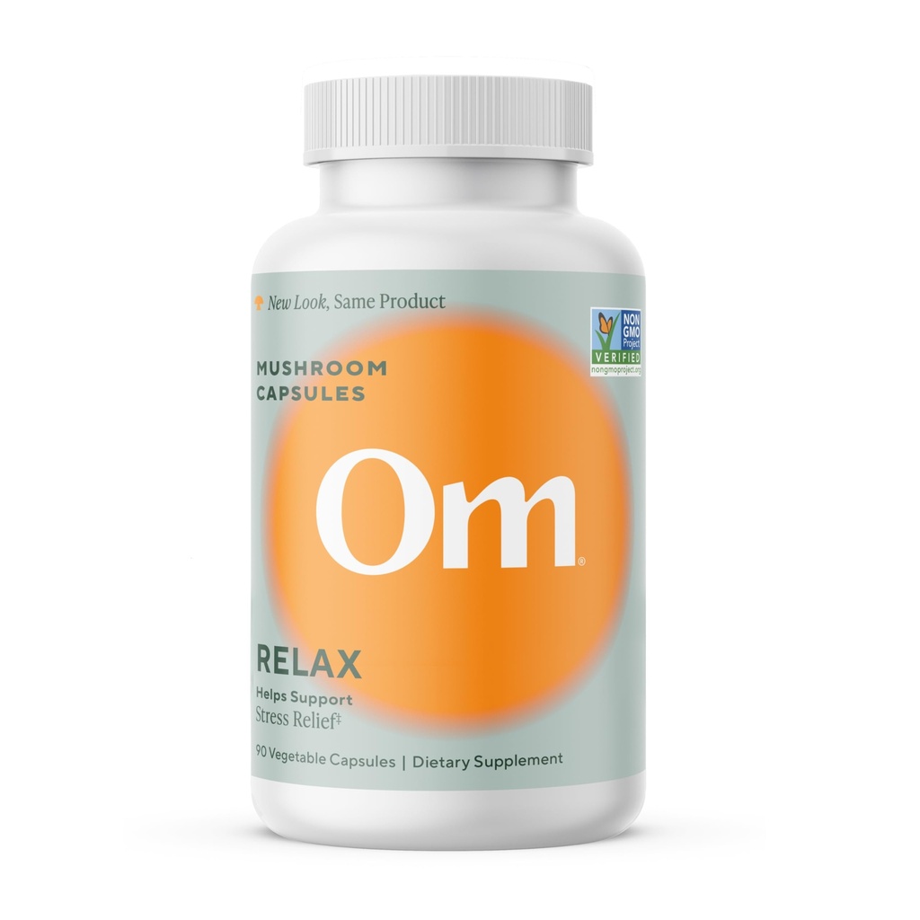 OM MUSHROOM SUPERFOOD Relax Mushroom Capsules, 90 Count, 30 dagar, Reishi Mushrooms, Ashwagandha, GABA, L-Theanine, Magnesium, Adaptogens for Stress Support (tidigare Gently Zen, Packaging May Vary)