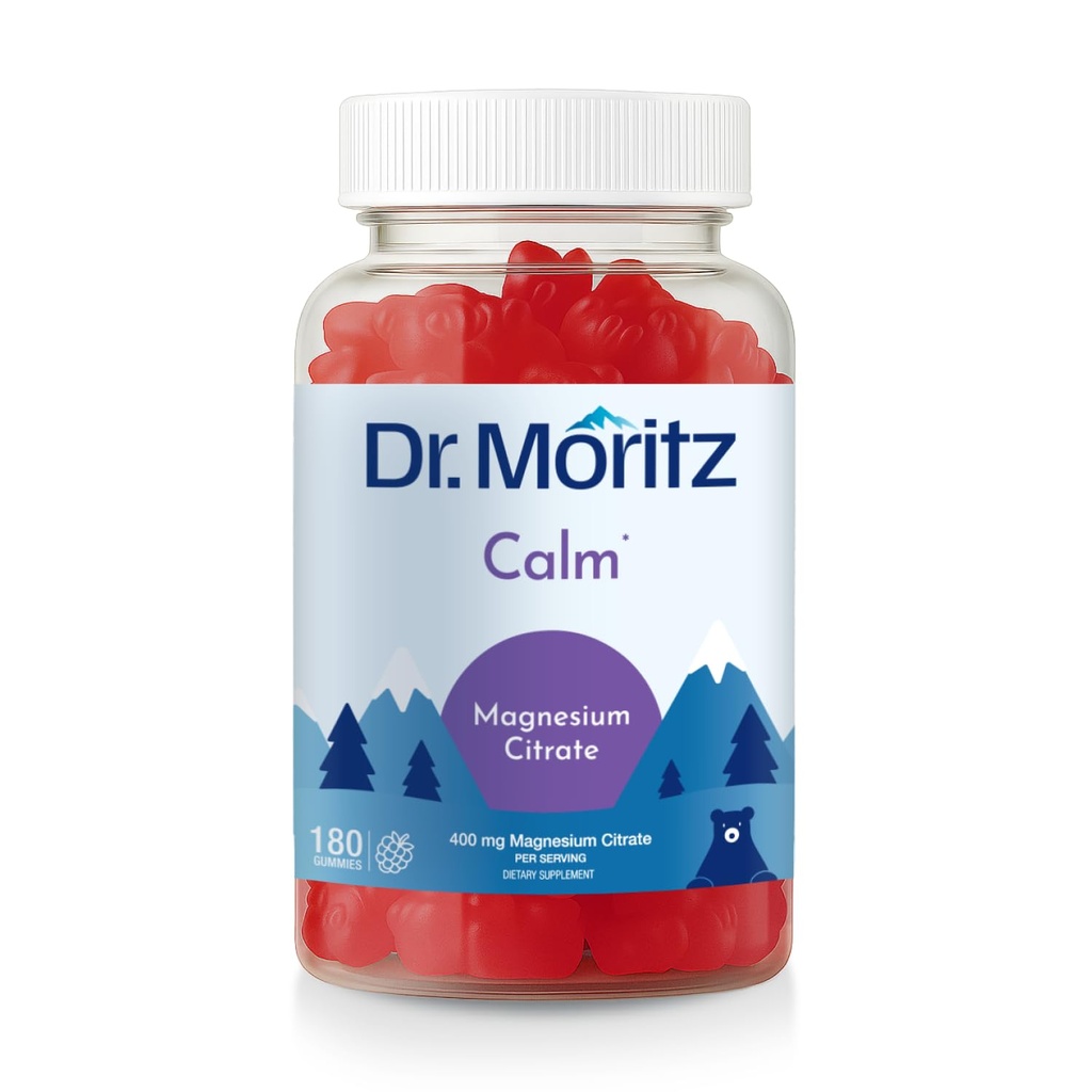 Dr. Moritz Magnesium Gummies aikuisille - Low-Sokeri 400 mg - Tukee levollinen Uni - Helppo pureskella aikuisia ja lapsia Magnesium Citrate Gummies (180 Count) - Vadelma maku