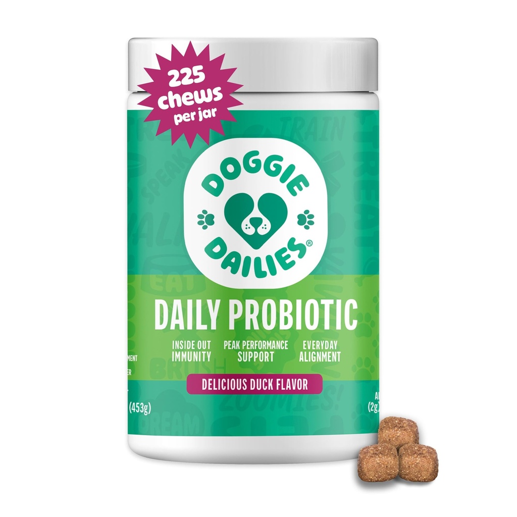 Doggie Dailies Probiootit koirille - Advanced Dog Probiootit prebiootit - edistää digestiivinen terveys - tukee immuunijärjestelmä ja yleinen terveys (ankka) 225 pehmeät purut