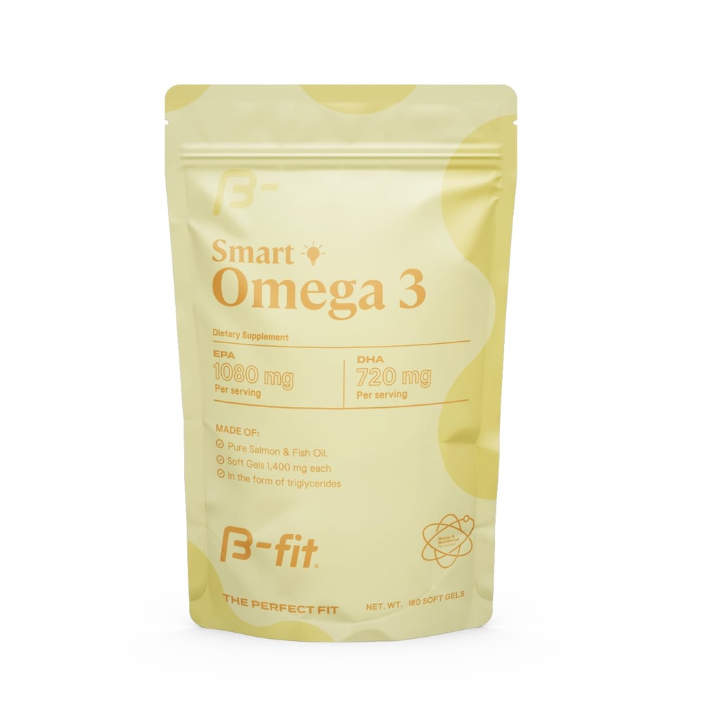B-FIT Omega 3 Fish Oil - High Potency Patented Formel - 1800 mg med 1080 mg EPA & 720 mg DHA - 180 Odorless Softgels från norska lax - 60-dagars leverans - Hjärta, Hjärna & Gemensamt stöd
