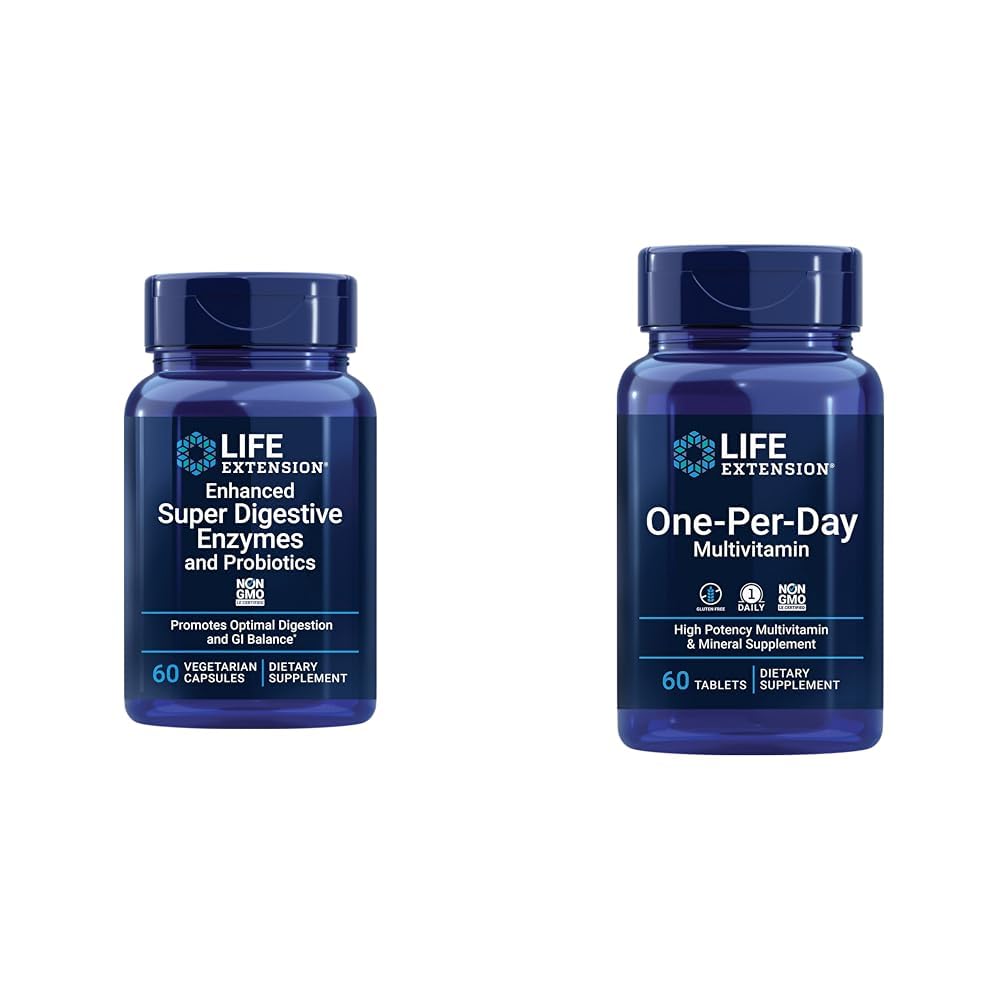 Life Extension Enhanced Super Digestive Enzymes & Probiootit 60 Kasvissyöjäkapselit ja yhden päivän monivitamiini 60 tablettia