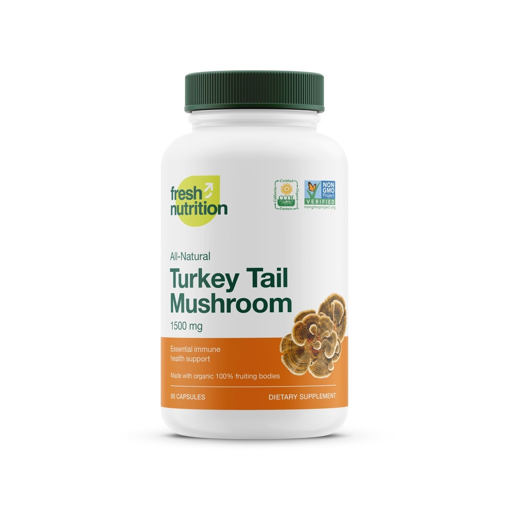 Färsk Nutrition Organic Turkey Tail Mushroom Extract Supplement - Hög i Beta Glucans - Non-GMO, Vegan Friendly, Gluten-Free - 90 kapslar