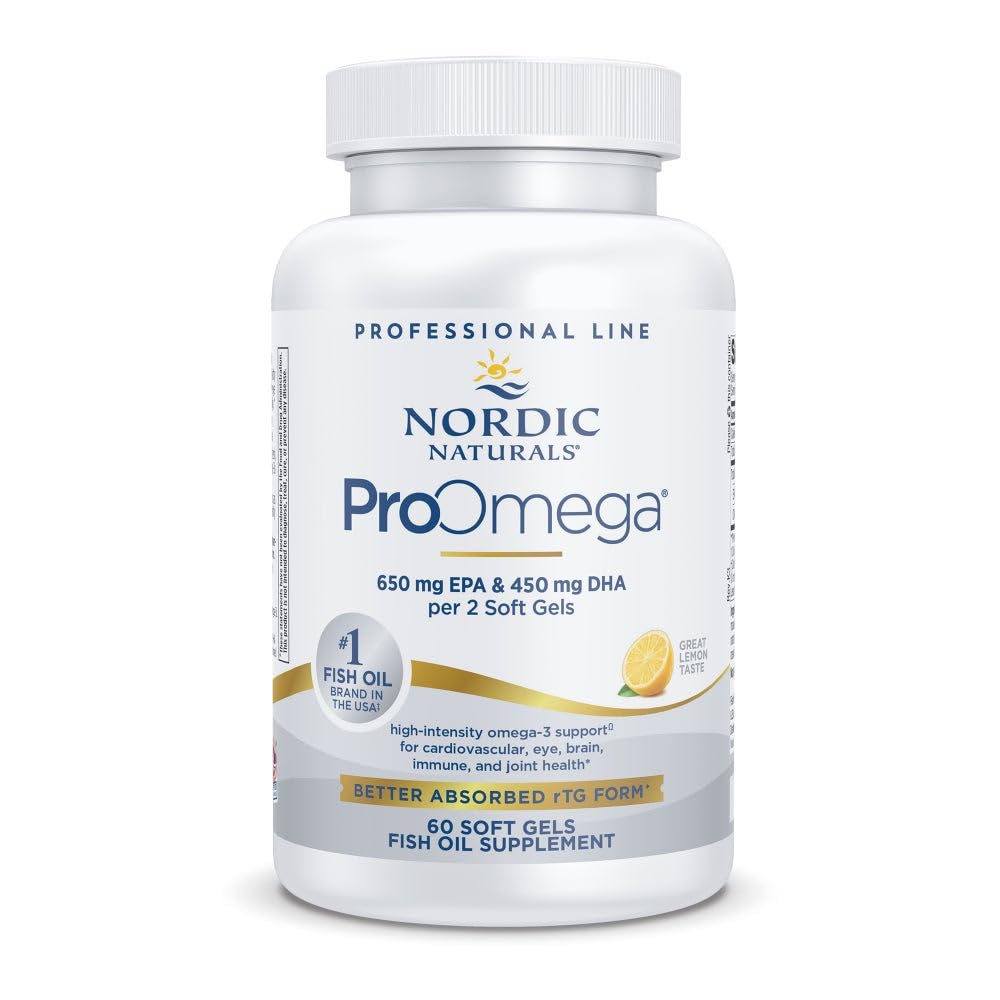 Nordic Naturals ProOmega, Lemon Flavor - 60 pehmeää geeliä - 1280 mg Omega-3 - High Potency Fish Oil with EPA & DHA - Promotes Brain, Eye, Heart, & Immunology - non-GMO - 30 Servings