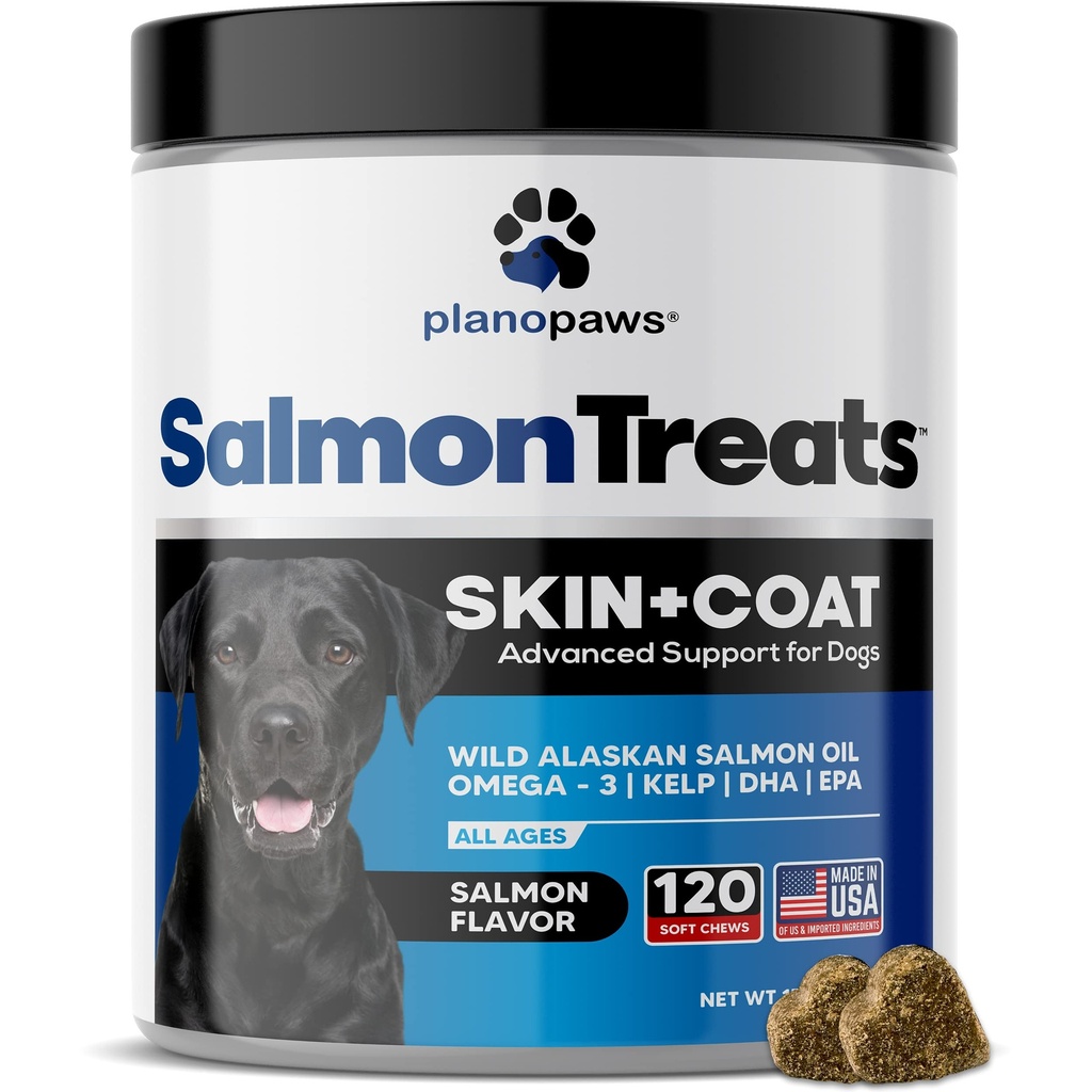 Wild Alaskan Salmon Oil for Dogs - koiran iho ja takki täydentää - Sheddding & Citch Relief for Dogs - Omega 3 Fish Oil for Dogs Chews - 120 Dog Allergia Chews - Dog Shedding Supplement - Koiran vitamiineja