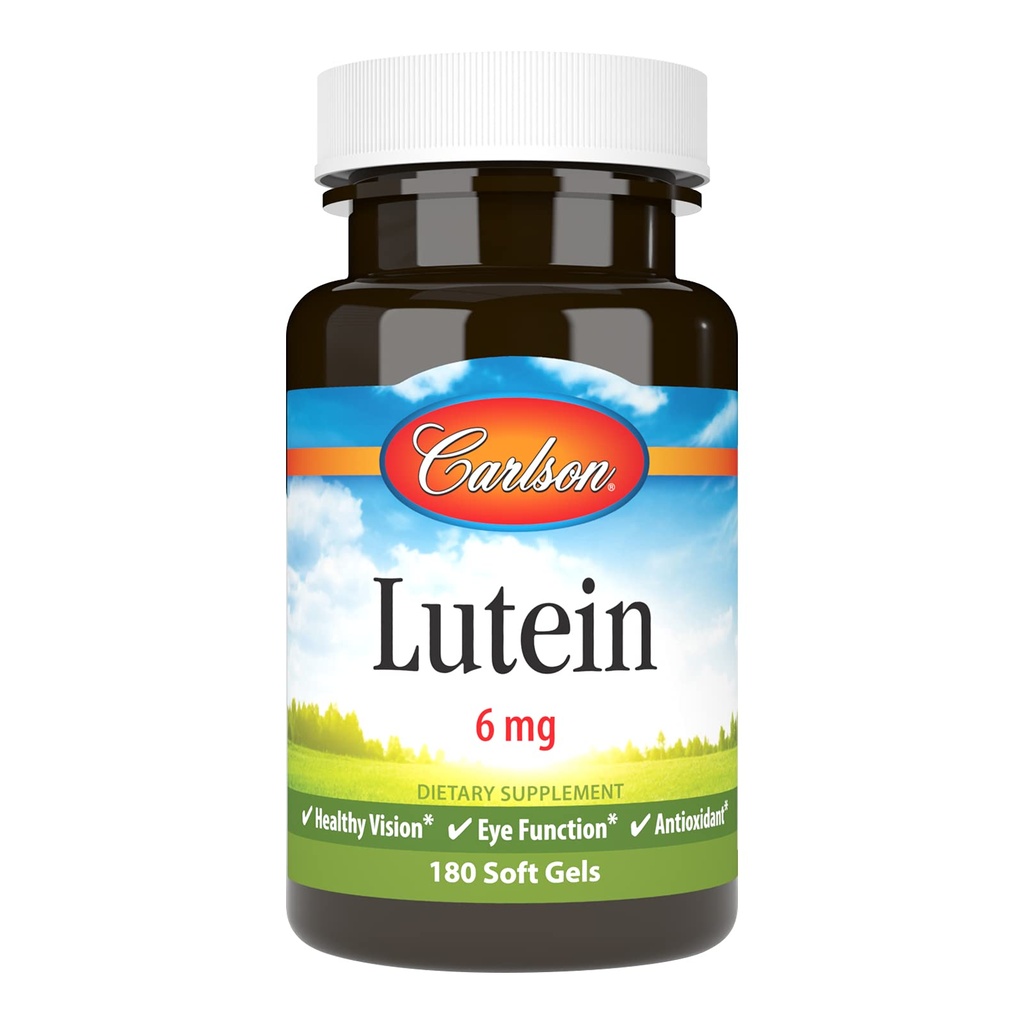 Carlson Lutein 6mg, Vision Support & Eye Health Supplement, antioksidantti Formula Zeaksantiinilla, 180 Softgeliä
