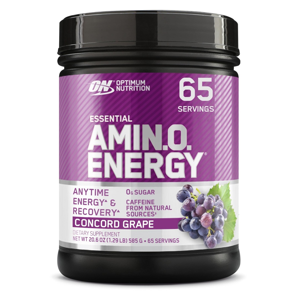 Optimum Nutrition Amino Energy - Esiharjoitus Green Tea, BCAA, Aminohapot, Keto Friendly, Green Coffee Extract, Energy Powder - Concord Grape, 65 Tarjoilut (Pakkaus May Vary)
