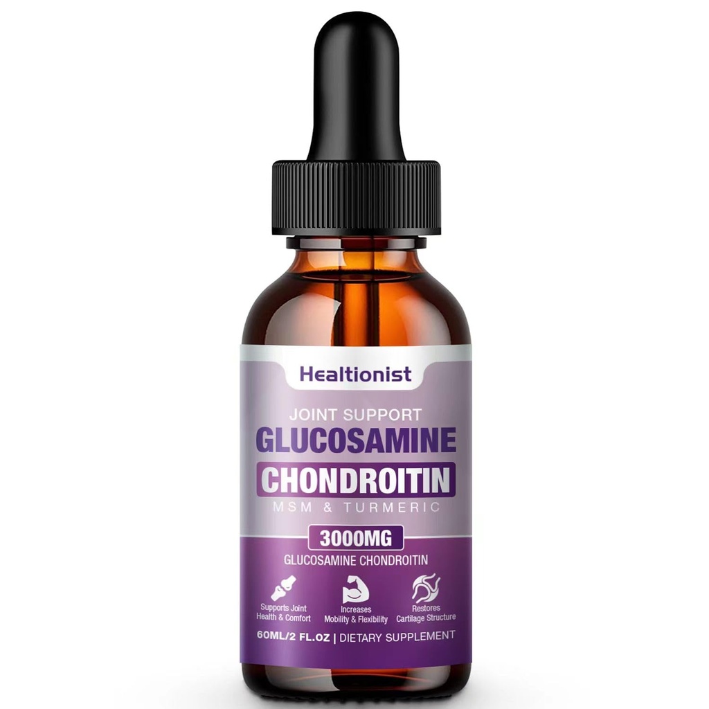 1 pakkaus Glukosamiini Chondroitin MSM Liquid Drops, Extra Strength Joint Support Supplement for Adults Miehet & Naiset, Quercetin Boswelia, Bromelain, Antioksidantti Immunosupport (2 Fl oz)