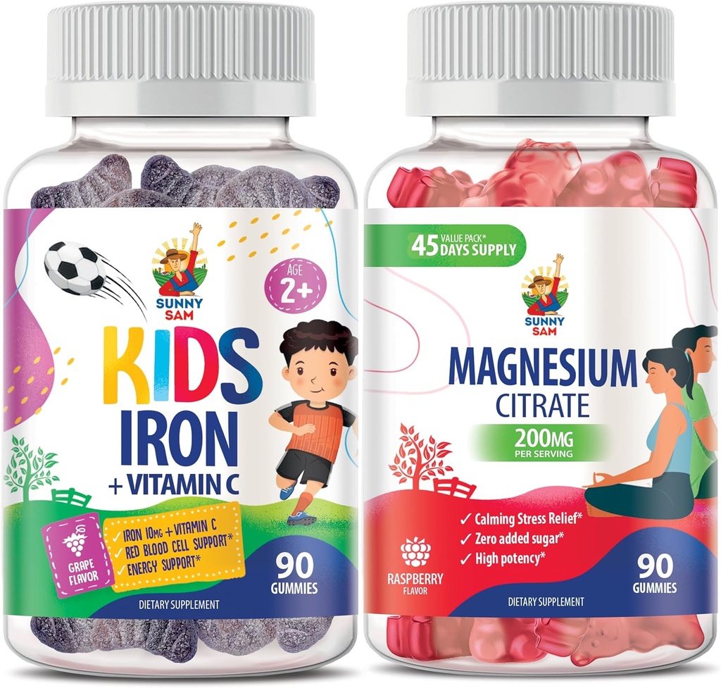 Magnesium Gummies aikuisille & Iron Gummies lapsille & aikuisille - Rauta vitamiineja C-vitamiini.