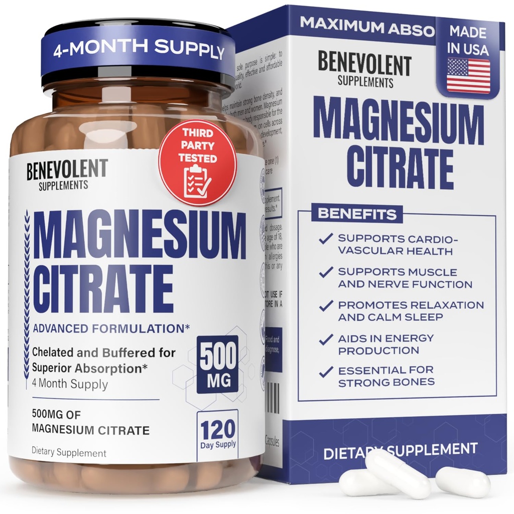 Premium Magnesiumsitraatti 500 mg kapselit (Citrato de Magnesio) Korkea imeytyminen Formula kelated puskuroitu Citrate tukemaan digestion, luun, unen ja lihasten terveys - 120 kapselia