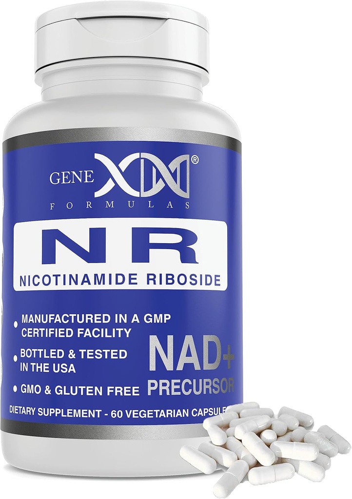Genex Formulas NR Nicotinamide Riboside 300mg/Serving (60 kapslar) NAD+ Precursor för hälsosam åldrande - GMP-Certified, Non-GMO, Gluten-Free, Vegetarian (1 Pack)