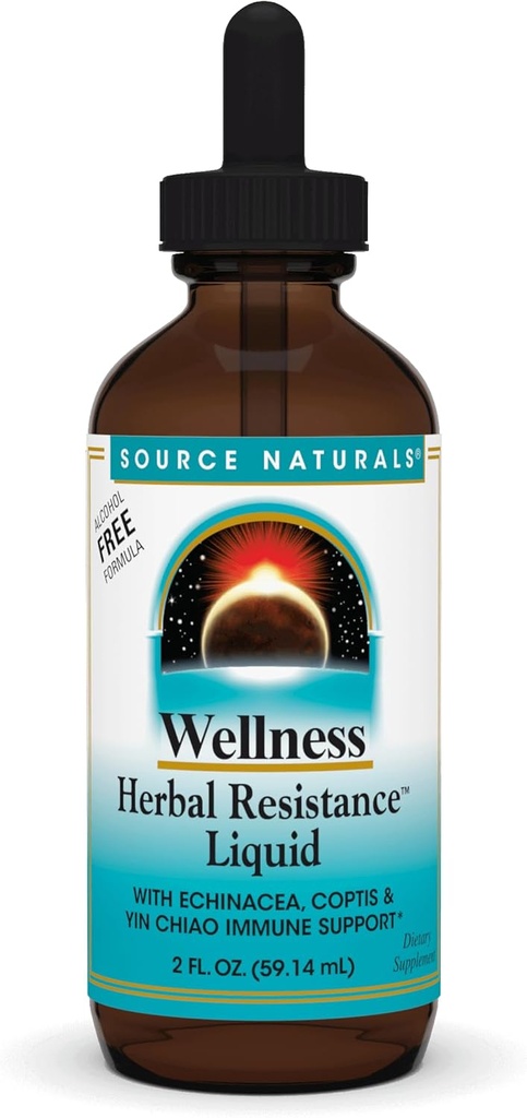 Källa Naturals Wellness Herbal Resistance Liquid med Echinacea, Coptis och Yin Chiao, Immune Support * - Alkoholfri - 2 OZ