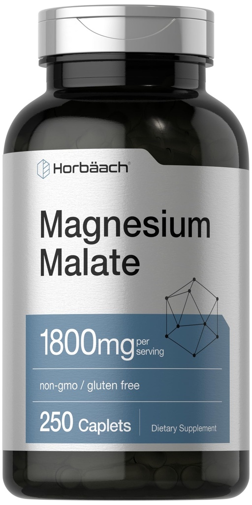 Horbäach Magnesiummalate ... 1800 mg... 250 päällystettyä kapselit... Kasvisruokaa..