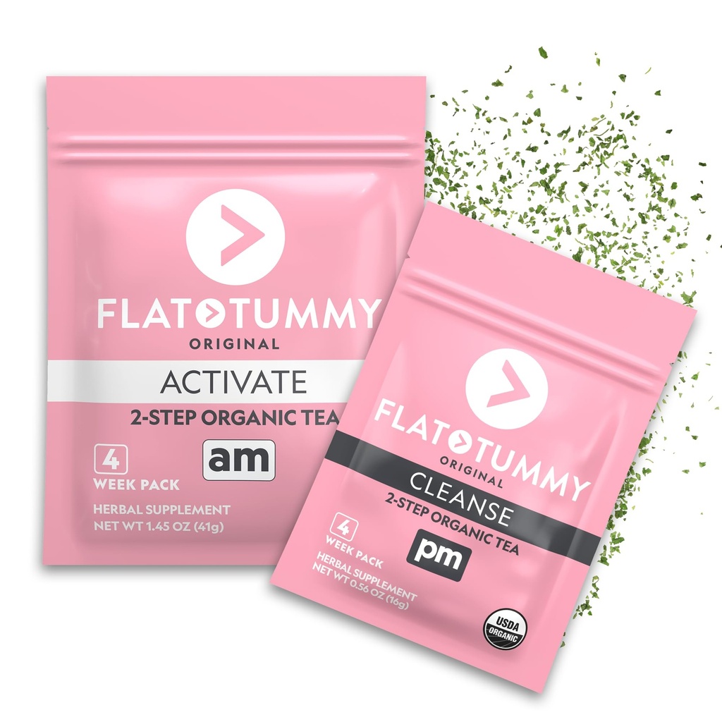 Flat Maha teetä 2-vaiheinen, 4 viikon ohjelma ... Detox teetä lisätä energiaa & vähentää turvotusta* - Kaikki Natural Detox Cleanse w/ Green Tea, sitruuna balsamia, Voikukkaa, Fenkolia, & enemmän - Digestio tuki