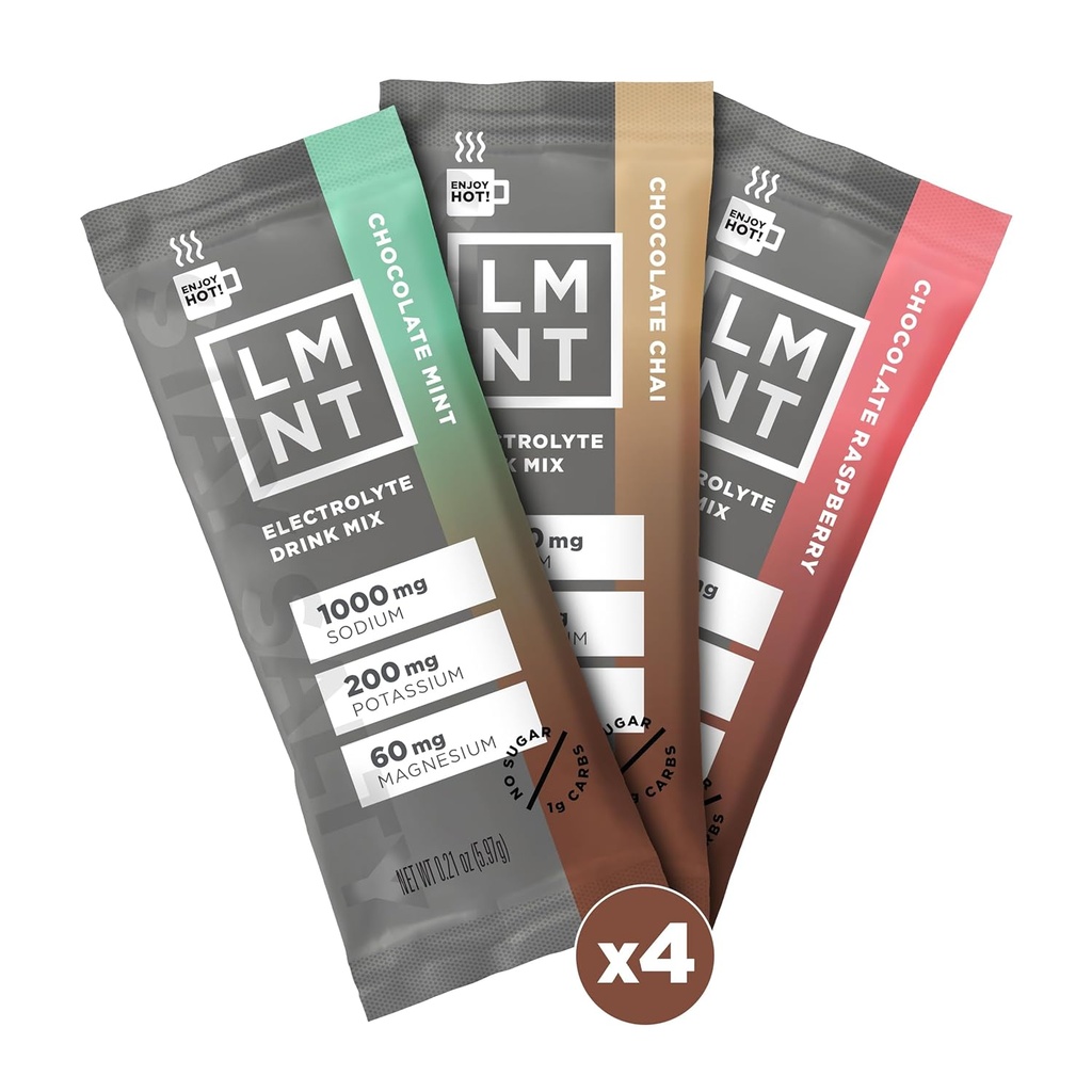 Drick LMNT Zero Sugar Hot Chocolate eller Coffee Mixer - Chocolate Medley - Variety Pack | Drink Mix | 12-Count