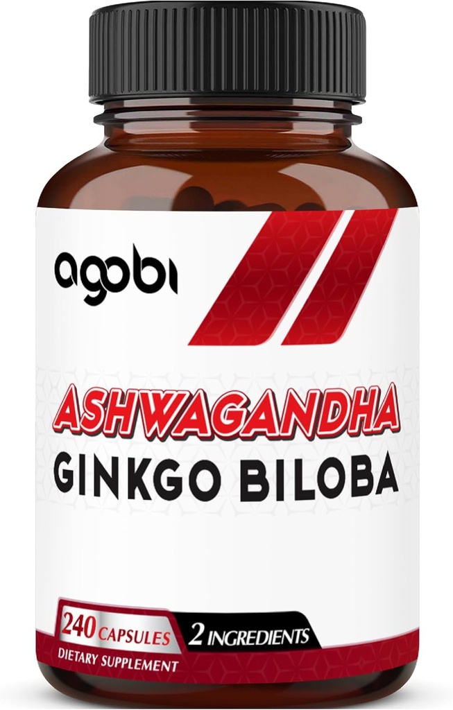 agobi 1600mg Ashwagandha Ginkgo Biloba Supplement - Super Extract Formula Immuunijärjestelmä, energian tuotanto, Muisti Terveys & Focus - 240 Kasviskapselit