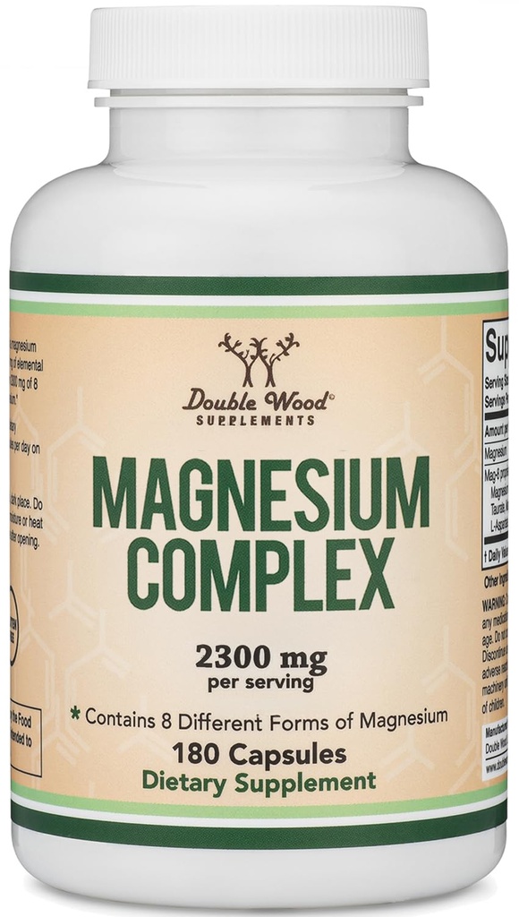 Magnesiumkomplexttillägg 180 kapslar (426mg Elemental Magnesium Tillhandahålls av 2 300mg av åtta olika former av magnesium) MAG-8 Ger 100% dagligt rekommenderat värde av magnesium av dubbelträ