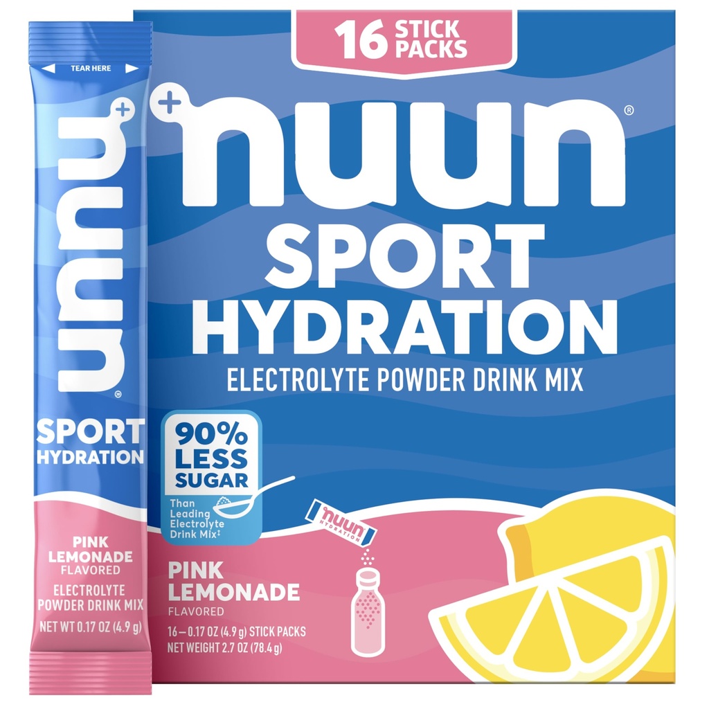 Nuun Sport Electrolyte Powder Packets med Magnesium, Calcium, kalium, klorid och natrium, Hydration Packets för On-the-Go, Rosa Lemonade smak, Gluten Free & Vegan, 16 singel portioner