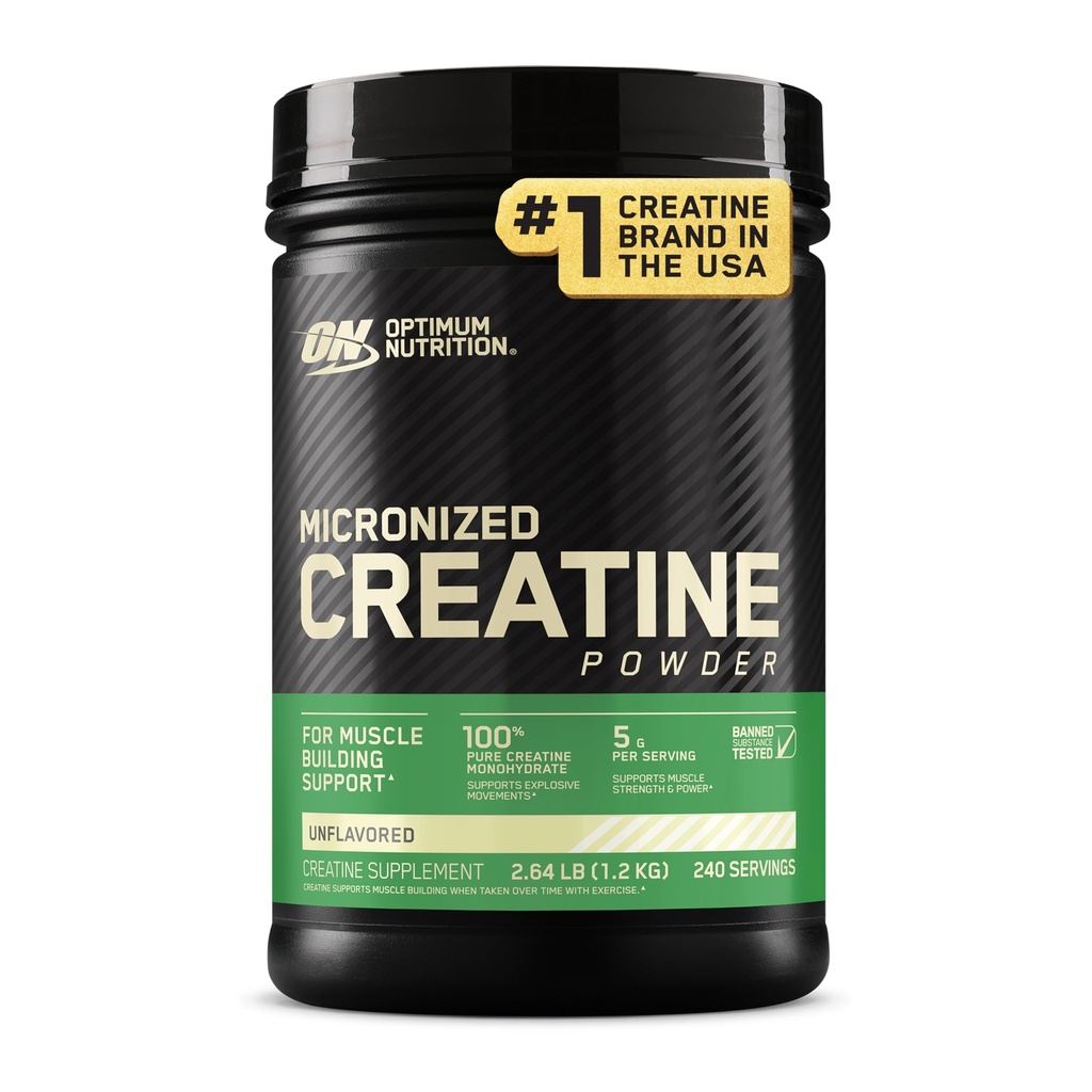 Optimum Nutrition Micronized Creatine Monohydrate Powder, Unflavored, 240 portioner, 1200 Grams (Packaging May Vary)