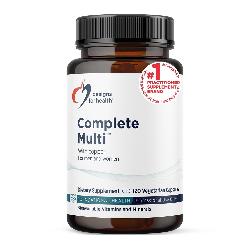 Designs for Health DFH Complete Multi-kupari - Kattava Multi-vitamiini + Mineraali täydentää Folaatti, 1000 IU D-vitamiini, Immuuni tuki vitamiinit - Multivitamiini ilman rautaa (120 kapselia)