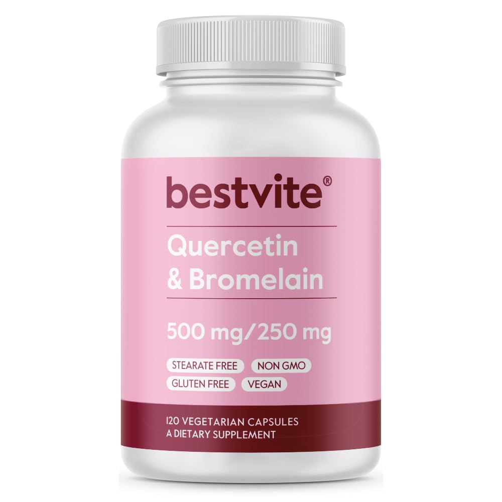BESTVITE Quercetin 500 mg/250 mg (120 kasviskapselia) - Ei stearaattia - Ei silikonidioksidia - Vegan - Ei muuntogeenisiä organismeja - Gluteeniton