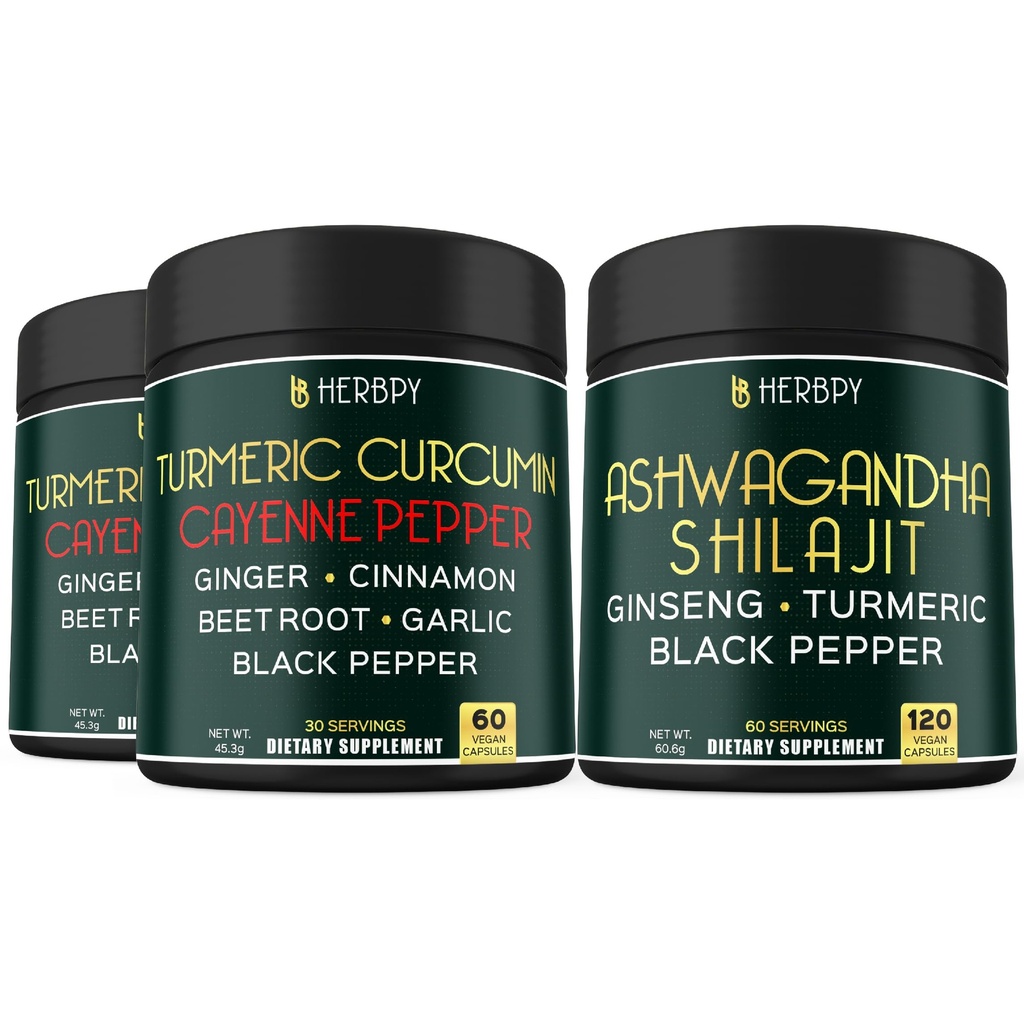 Bundle 7in1 Turmeric Curcumin & 5in1 Ashwagandha Shilajit täydennysosa
