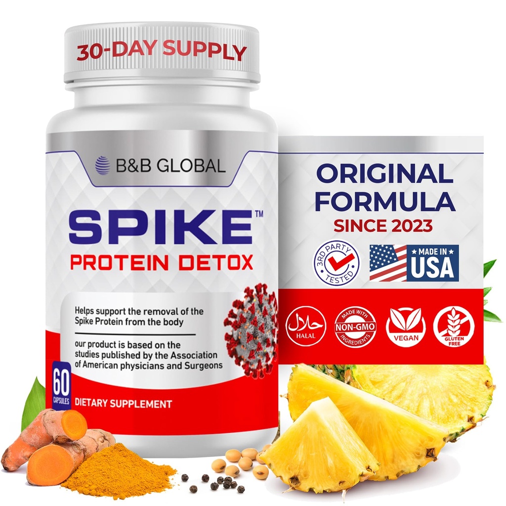 Spike Protein Detox - Spike Support Supplement for Protein Balance - Unflavored 3-in-1 Blend med Nattokinase 4000Fu, Bromelain 500mg, Curcumin 1000mg - Made in the USA - 60 Capsules, 30 Day Supply