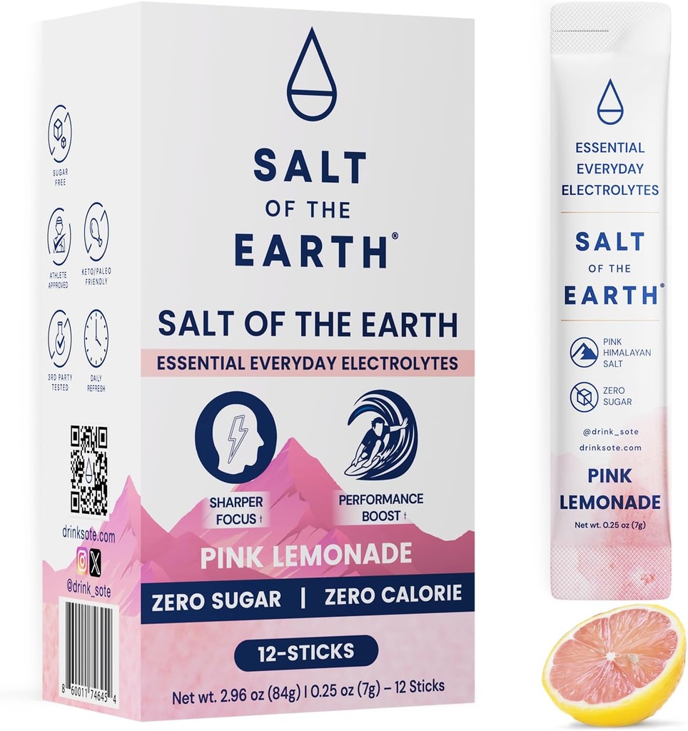 Earth Premium Nolla-sokerinen Electrolyte - Valmistettu vaaleanpunaisella Himalajan suolalla - Hydraation Powder Packets 