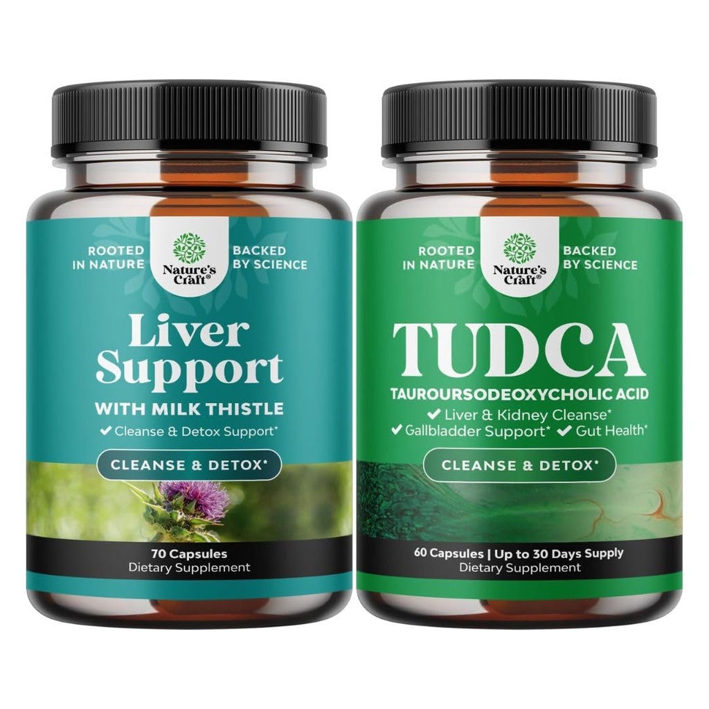 Bundle of Liver Cleanse Detox & Repair Formula and Advanced TUDCA Liver Support Supplement - maito Thistle Voikukka juuri Turmeric ja artisokka uute - Extra Strength TUDCA 500 mg Bile Salts