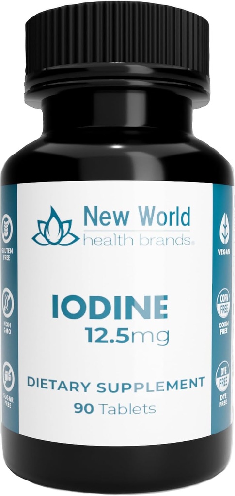 Nya Världshälsovarumärken 12,5 mg jod tabletter - 90 tabletter - Essential Trace Mineral för tillväxt, sköldkörtel och metabolisk funktion - lätt att svälja, hög styrka, snabb absorption