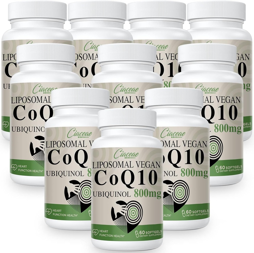 Liposomal CoQ10 800 mg Ubiquinol Softgel, Max Imeytyminen Ubiquinol Coenzyme Q10, Ubiquinol CoQ10 täydennysosa antioksidantti, Heart Function & Energy Production, Pure CoQ10 800mg, 600 Vegan Softgels