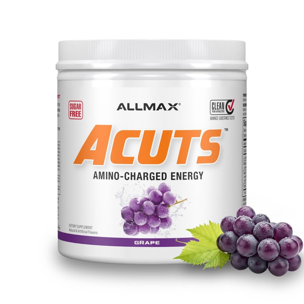 ALLMAX Nutrition AMINOCUTS (Acuts), Amino-Charged Energy Drink Tauriini, L-karnitiini, Green Coffee Bean Extract, Grape, 30 Tarjoilut