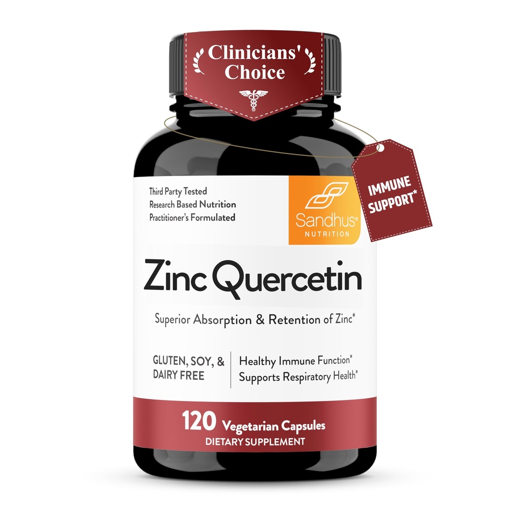 Sandhu's Zinc Quercetin 120 vegetariska kapslar (Pack of 1) | Hög Absorption Zink Supplements för immunitet och säsongsallergi | Antioxidant Immune Support för män och kvinnor | Lätt att svälja