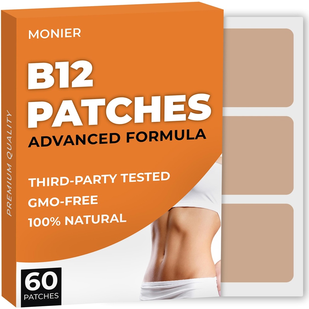 B12 Patchs (Pack of 60) - 100% Natural Patch for women and men - Kiinnostava, energia, Focus & kehon tuki - parannettu Formula