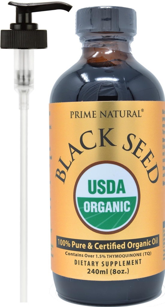 PRIME NATURAL Organic Black Seed Oil 8oz | Cold Pressed Unrefined High Thymoquinone 1,7% USDA Certified | Turkish Origin Potent Pure Nigella Sativa Liquid | Vegan Omega 3 6 9, Antioxidant