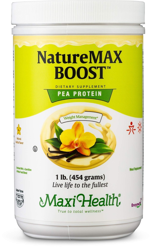 NatureMax BoostTM Pea Protein Powder - Ruokavalion täydennys - 20g Protein Per Serving - Natural Vanilla Flavor - Kosher Vitamiini - 1lb