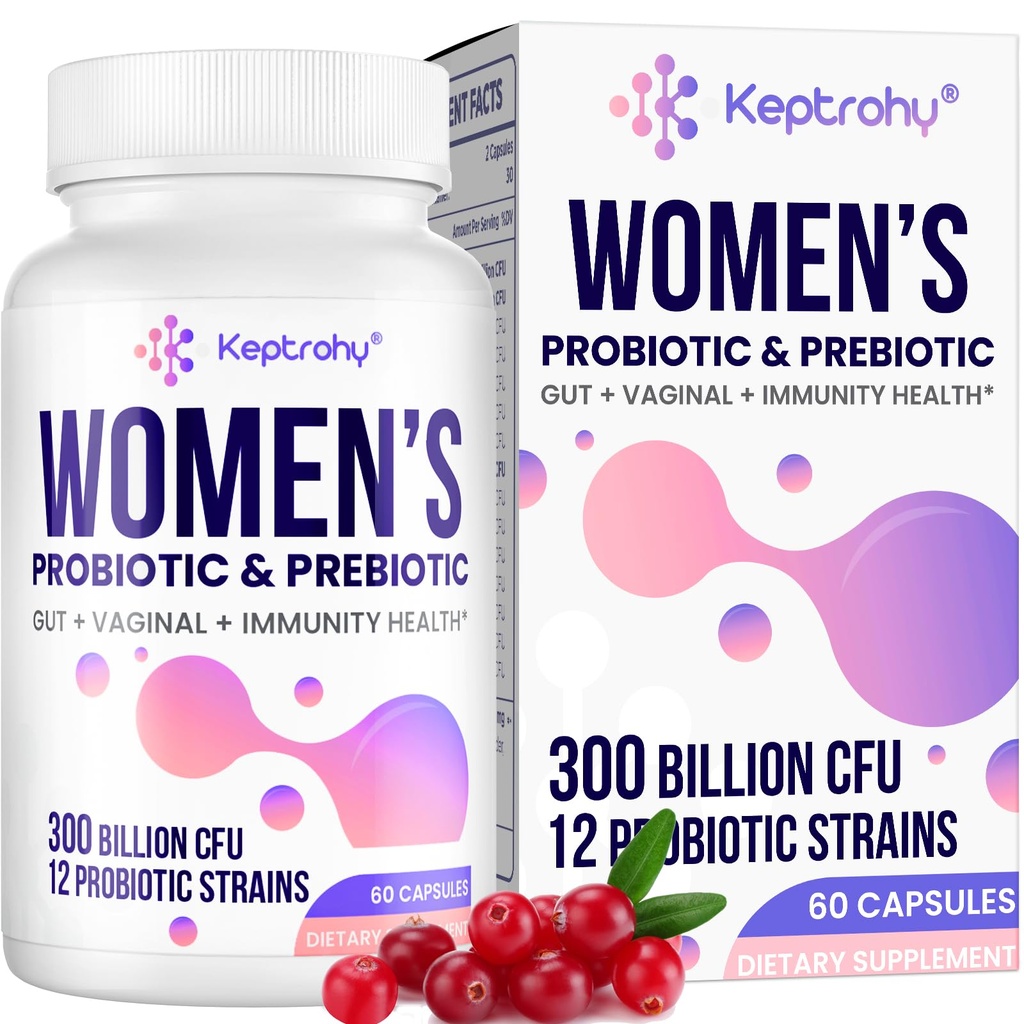 emätinprobiootit naisille - 300 miljardia PMY:tä 12 kantaa Probiootteja Prebiootti, Organic Cranberry Extract Daily Women's Probiootti emättimelle, virtsalle, digestiivinen, Gut, Immuuniterveys, 60 kapselia