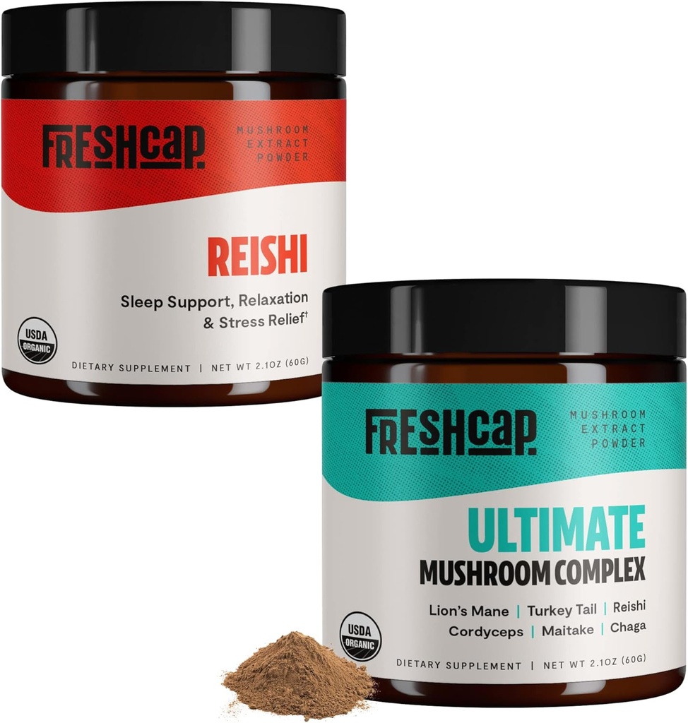 FreshCap Mushrooms Stress Bundle (Reishi Powder och Ultimate Mushroom Complex Powder)