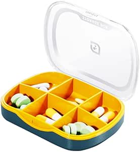 Viikoittain pilleri tapauksessa Järjestäjä, Pieni matka pilleri laatikko Planner 6 Tray, Söpö taskulaukku Päivittäinen lääke Dispendinder muistutus vitamiini, täydentää, kalaöljy, kapselit, tabletti, lääkkeiden varastointi Sorter