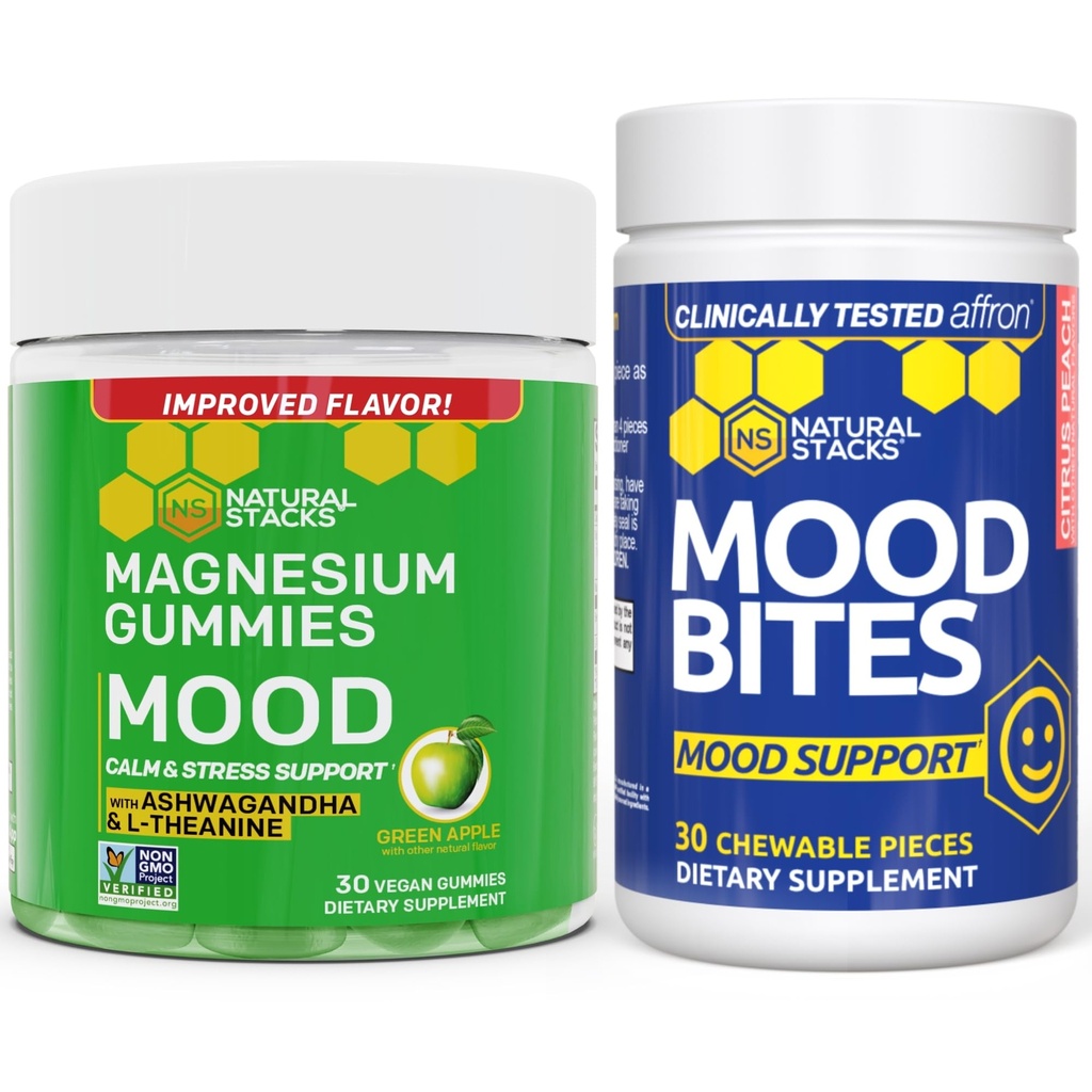 NATURAL STACKS Mood Bites + Mieliala Magnesium Gummies Bundle - positiivinen mieliala & stressi tuki* - 60 purut