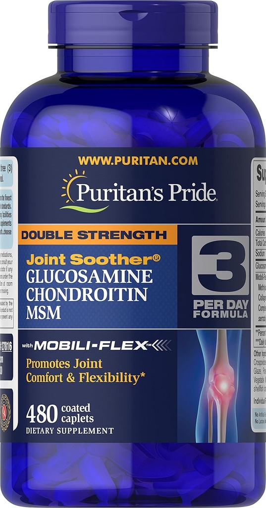 Puritanin Pride-glukosamiini, kondroitiini- ja MSM-kapselit, 3 per päivä Formula
