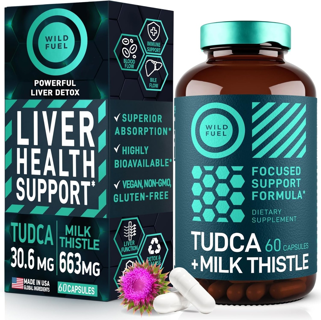 TUDCA ja Milk Thistle Supplement - Bile Saltts täydentää Silomarin Milk Thistle Extract Maksan Cleanse, Sappirakko, Munuaiset, Gut Health - Ursolic Acid Tudca Bile Salt Liver Health - 60 kapselia