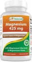 Best Naturals Magnesium 425 mg 180 Kasviskapselit - suuri imeytyminen Magnesium Glycinate & Magnesiumoksidi Kelatoitu, ei-GMO, gluteeniton lihasrelax (180 laatikko 1)