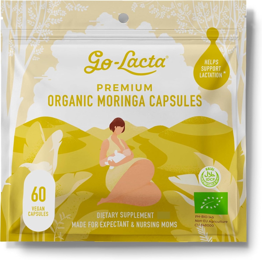 Go-Lacta® 100% Organic Moringa kapselit imetys äidit - 60 kapselia - Pure Premium postnataali vitamiinit - Imetys lisäravinteet maidon tarjonnan lisäämiseksi - Synnytyksen jälkeinen vitamiinit naisille