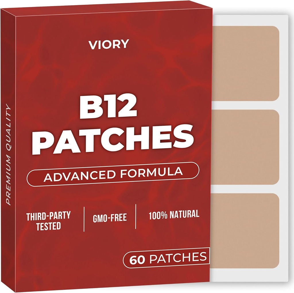 VIORY B12 Patchs (Pack of 60) - 100% Natural Patch naisille ja miehille - Kiinnostava, energia, Focus & kehon tuki - parannettu Formula