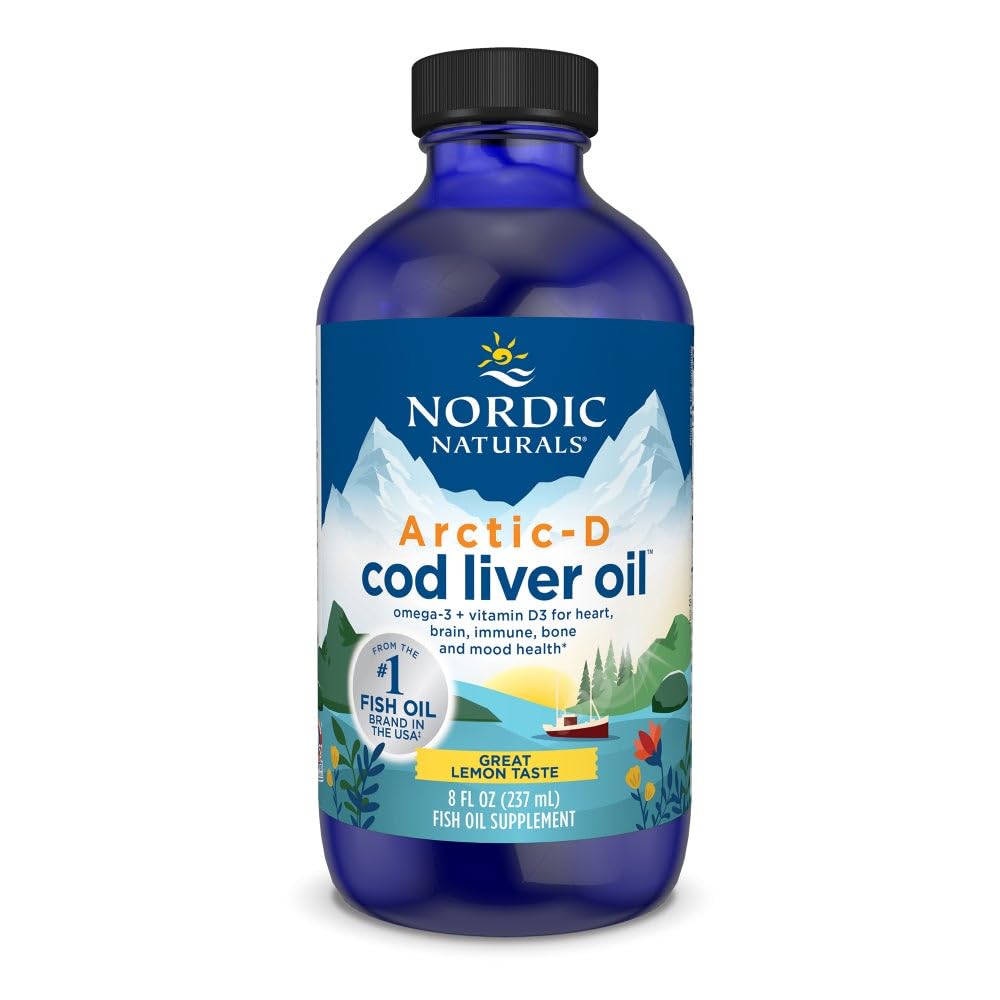 Nordic Naturals Arctic-D Cod Liver Oil, Lemon - 8 oz - 1060 mg Total Omega-3s + 1000 IU D3-vitamiinia - EPA & DHA - Heart, Brain, Bone, Immune & Mood Support - Ei-GMO - 48 Servings