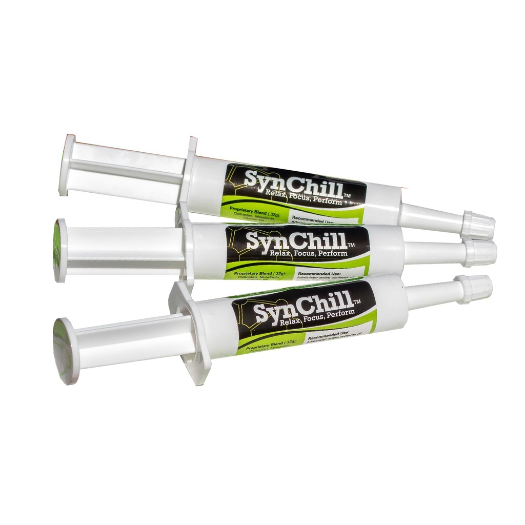 SynChill Oral Horse Calming Gel, 100% Natural & Nutritional Supplement, Lab Proven Results, Designad för Focus & Performance, Godkänd av olympiska proffs & Veterinärer, Made in USA - 3-Pack