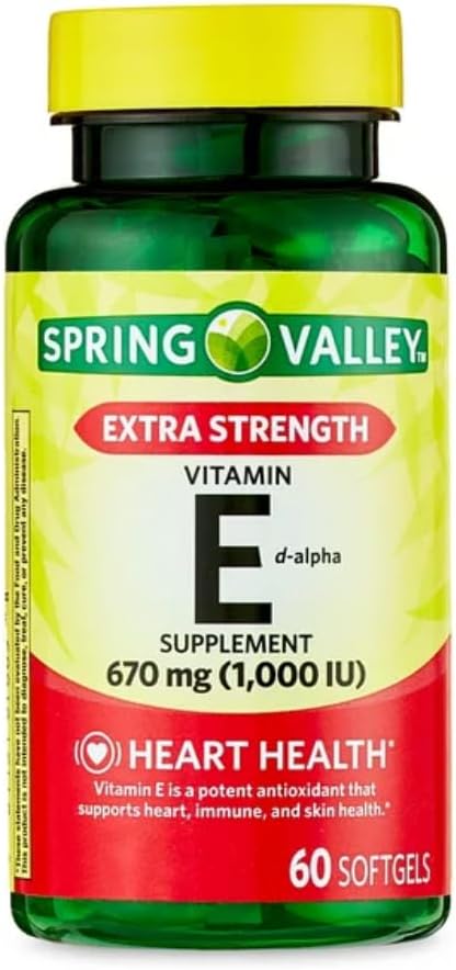 Geneerinen kevätlaakso E-vitamiini E-vitamiini D-Alpha Spring Valley Softgels, 670 mg (1 000 IU), 60