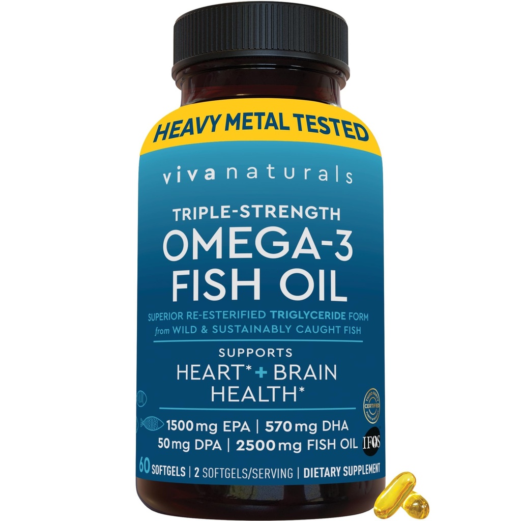 Viva Naturals Omega-3 Fish Oil, Triple Strength, 2500 mg, 60 Softgels 
